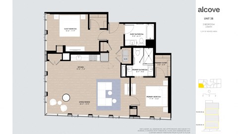 Floor plan for 2 beds, 2 baths, 1219 sqft